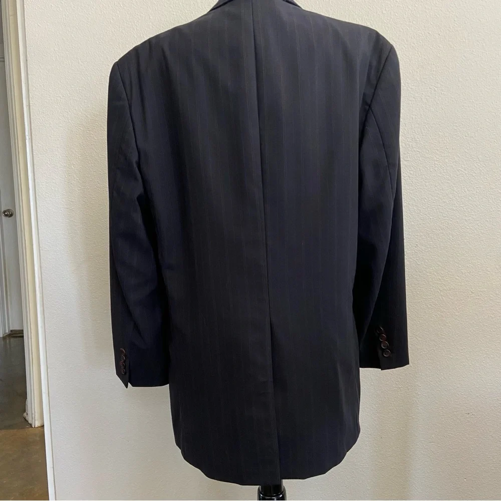 Chaps Ralph‎ Lauren Men's Black 100% Wool Blazer 42 R Blue Pinstrips